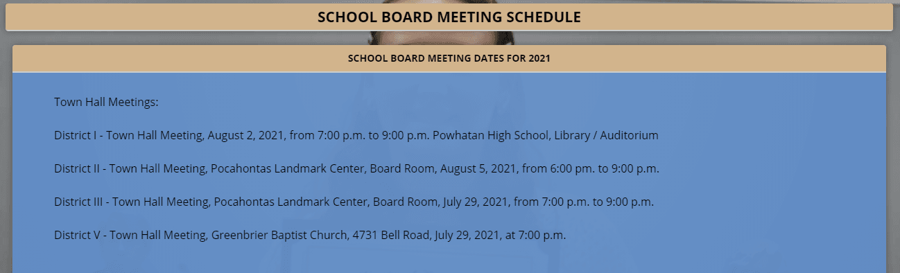 School Board Town Hall Schedule